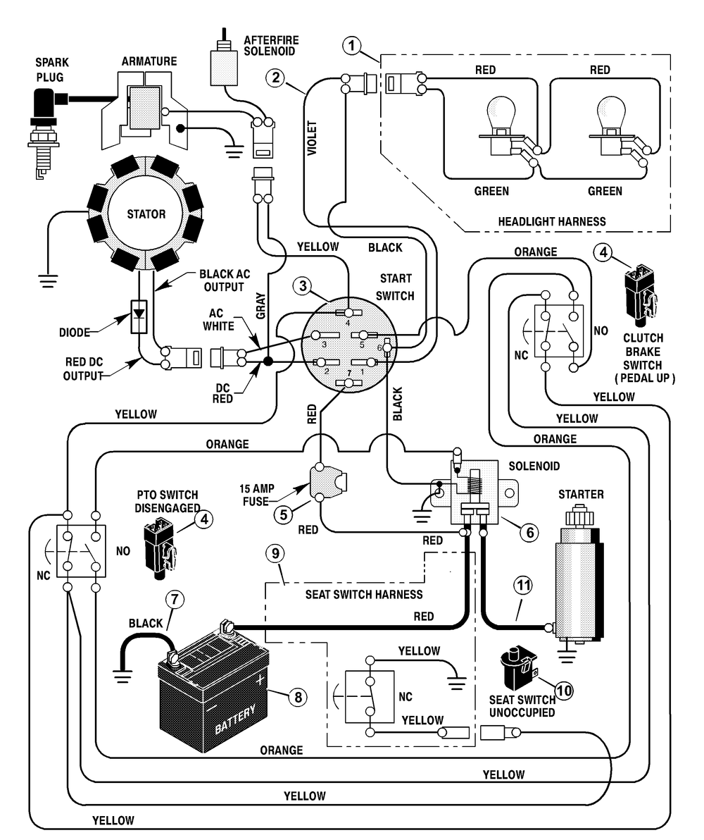 Electrical System Diagram and Parts List for 425611X99B 2001 Briggs and Stratton Lawn Tractor